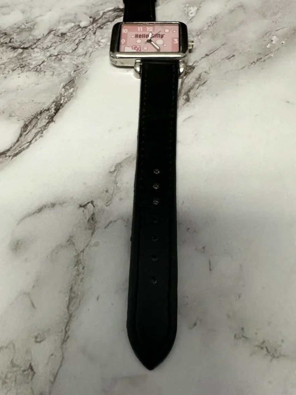Hello Kitty Watch Women Silver Tone Square Case Leather Band New Battery 9